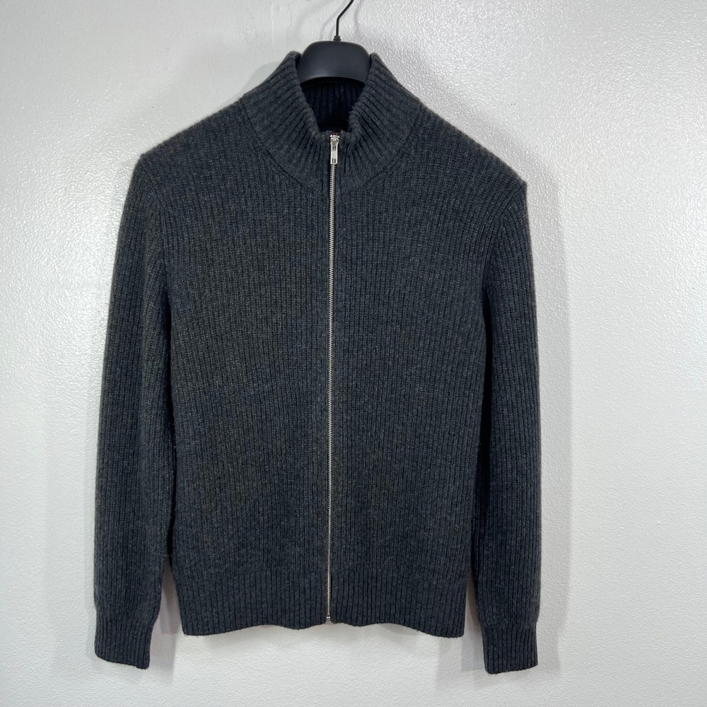 Quince Mongolian Cashmere Fisherman Full Zip Sweater Men's M Heather Charcoal